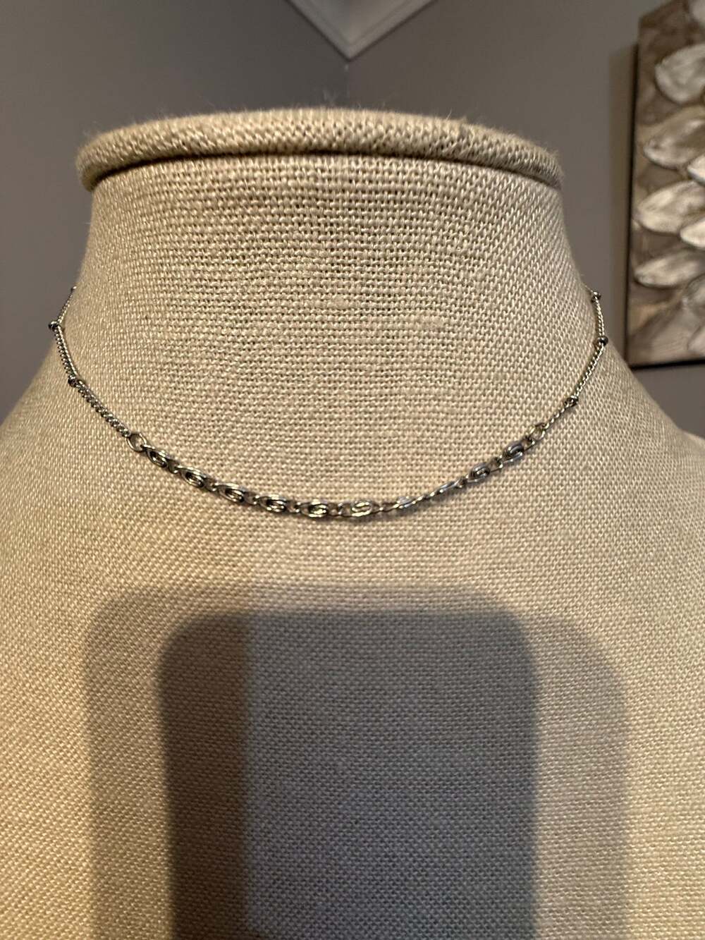 Vintage Silver Tone Swirl Link Choker Necklace 12”+3”